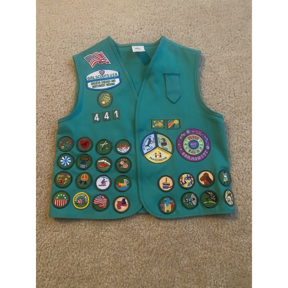 Youth Vintage 00's Girl Scouts Green Vest with Patches Size Medium Regular
